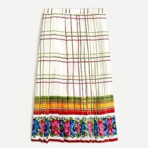 NWT J.Crew Pleated Midi Skirt with Floral Border 6